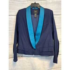 Smythe Navy Blazer With Teal Satin Lapel Single Button Closure Size 4